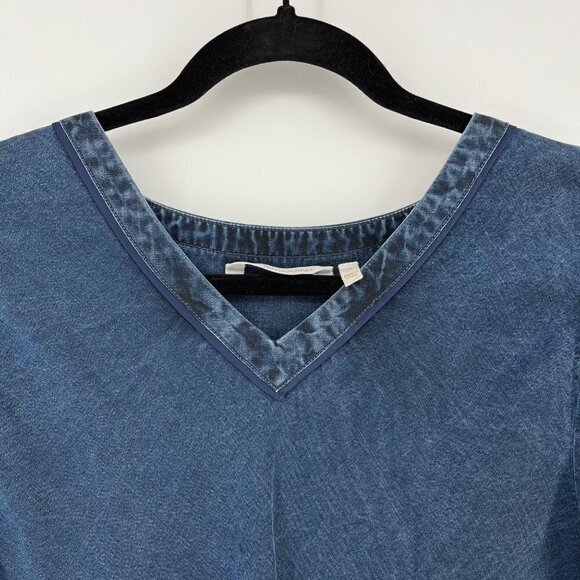 Soft Surroundings Womens Chambray Pullover Top Size S Petite Roll Tab Oversized - Picture 3 of 12